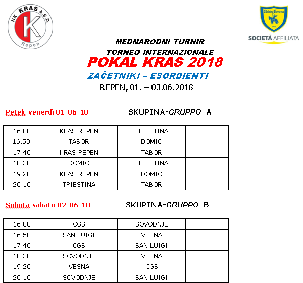 POKAL KRAS: ZAČETNIKI-ESORDIENTI (SPORED-PROGRAMMA)